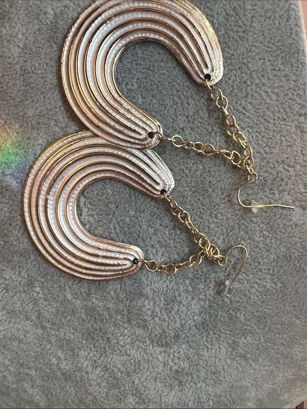 Gold and White Layered Crescent Drop Earrings - Women Jewelry